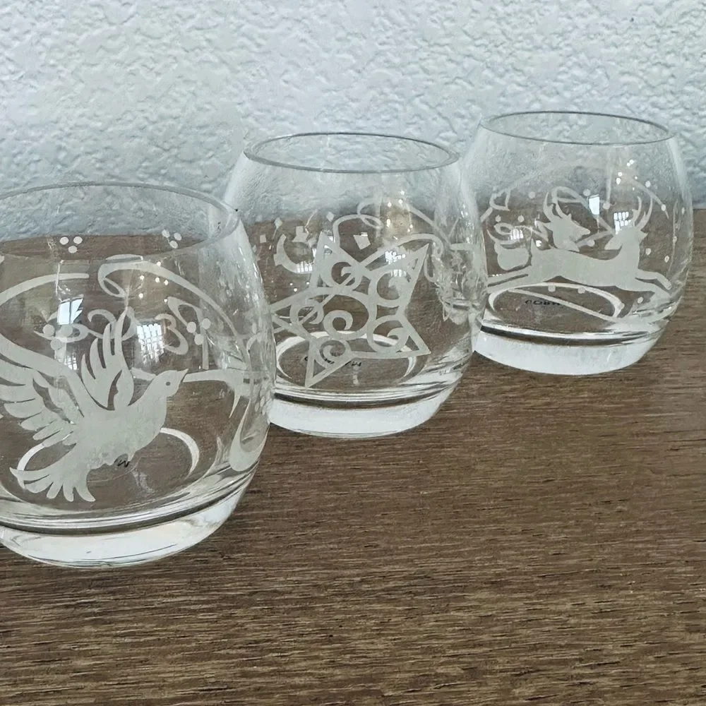 Gorham 3-pc Christmas Holiday Etched Candle Holders Set